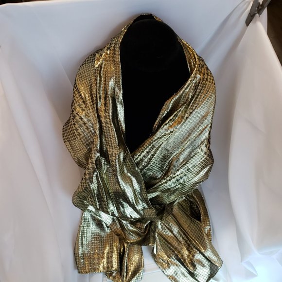 VTG Echo Scarf, Gold Metallic Black  Rectangular 58.5" x 10.5" Made in Japan - Picture 5 of 7